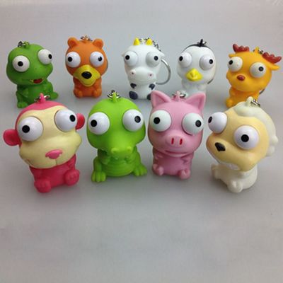 小禮品擠眼動物鑰匙扣,搪膠軟膠擠眼鑰匙扣